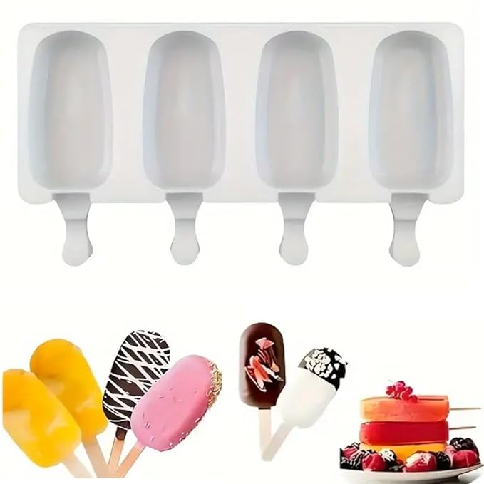 Silicone 4 Cavity Popsicle Mould, Cake sicle Mould, Homemade Popsicle/Frozen Ice Cream/Kulfi Candy