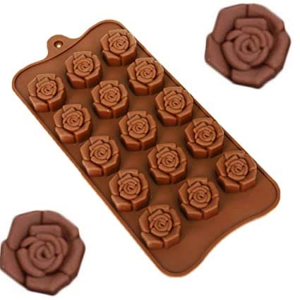 15-Cavity Rose Flower Shape Silicone Brown Chocolate Moulds