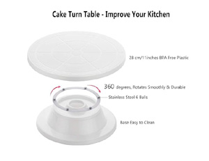 Plastic Cake Turn table Stand, 28cm, White